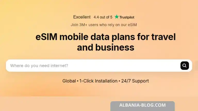Searching eSIM data plans for Albania in an online mobile internet service