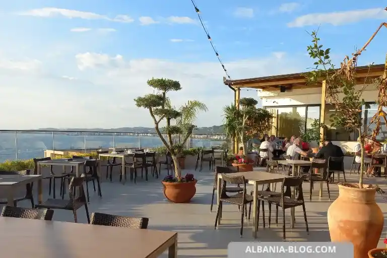 Rooftop terrace at Valza Boutique Hotel Vlore during sunset dinner