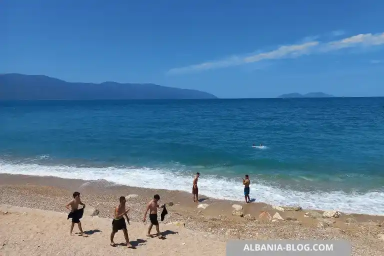 Beach near Vlore with Karaburun and Sazan Island view