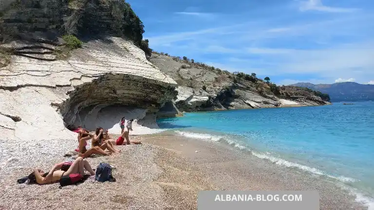 Diamond Beach with white rocks and turquoise sea in Ksamil